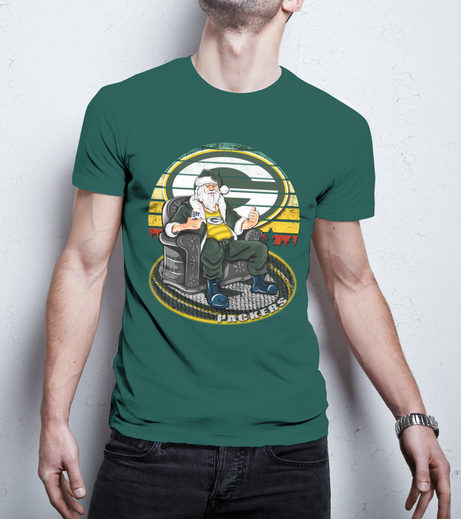 Green Bay Packers Santa Sitting With Beer T-Shirt
