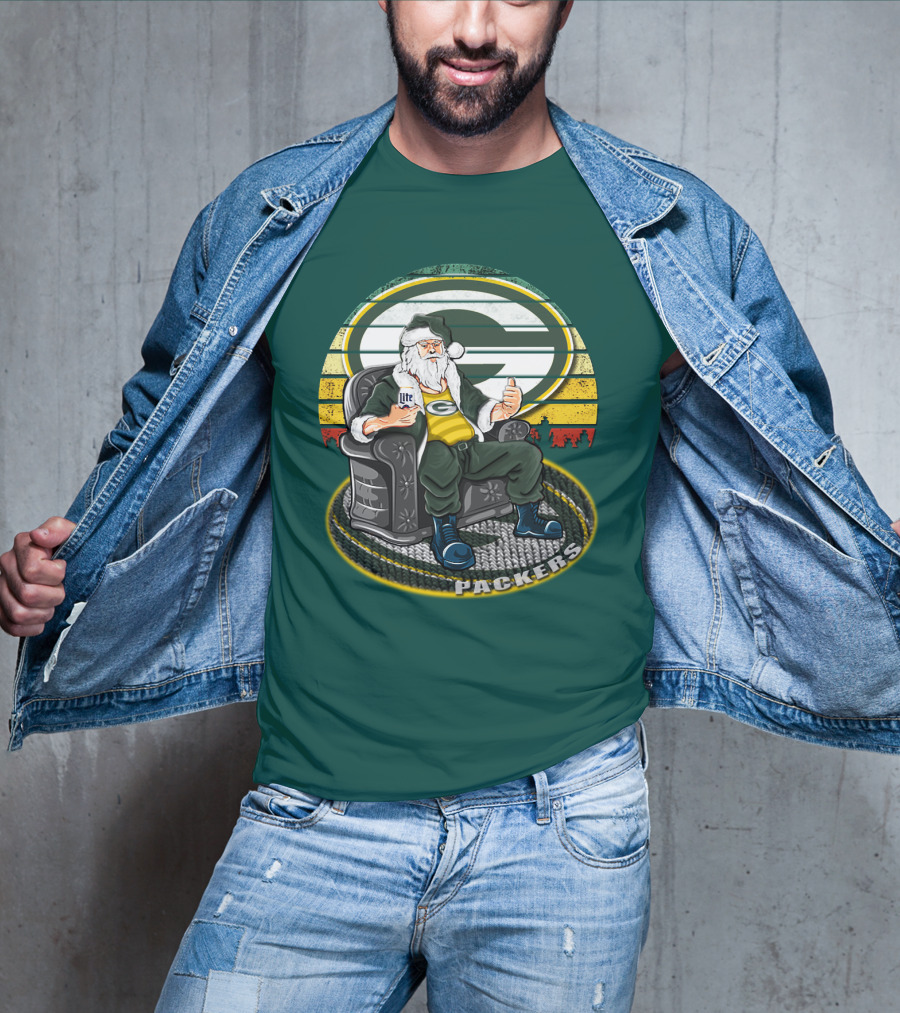 Green Bay Packers Santa Sitting With Beer T-Shirt