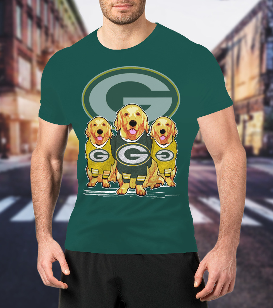 Green Bay Packers Golden Retrievers Sporting Green And Gold Attire T-Shirt