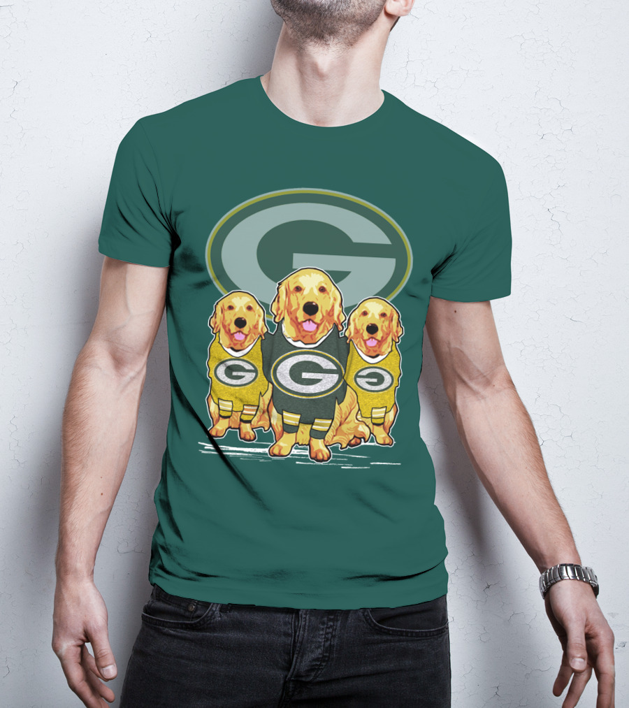 Green Bay Packers Golden Retrievers Sporting Green And Gold Attire T-Shirt