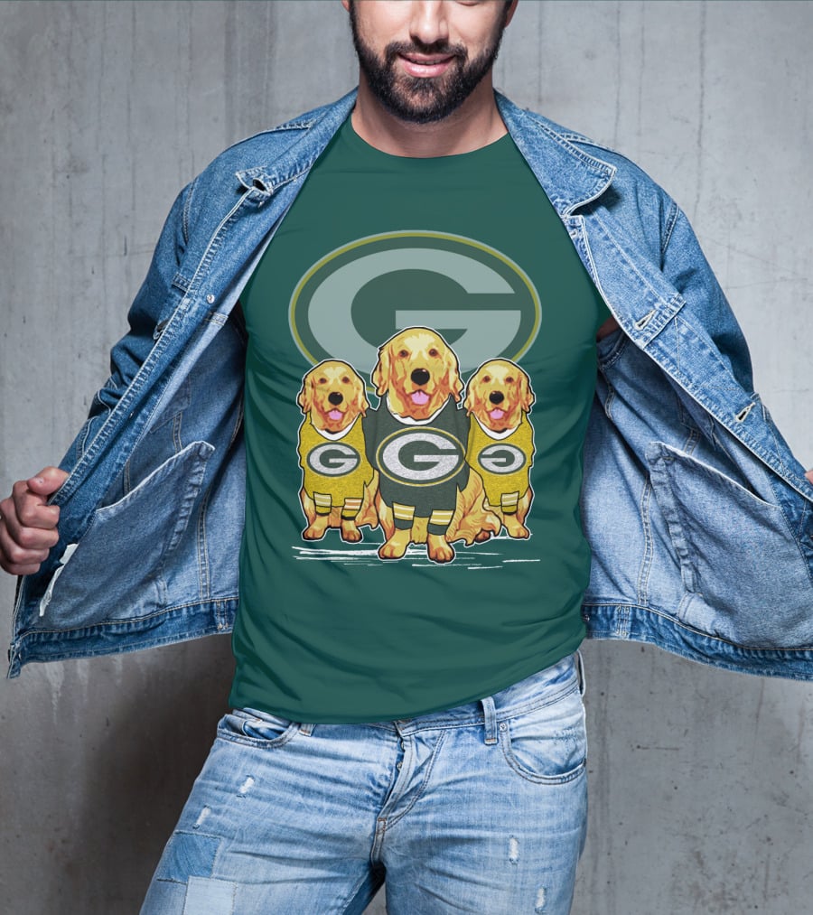 Green Bay Packers Golden Retrievers Sporting Green And Gold Attire T-Shirt