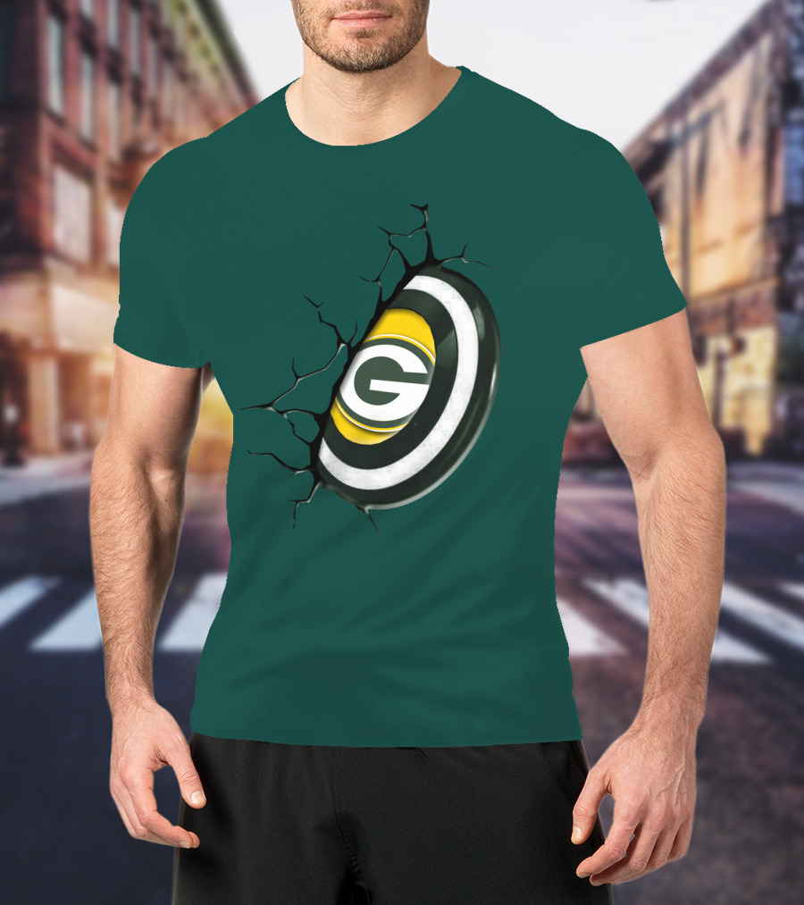 Green Bay Packers Cracked Logo Burst T-Shirt