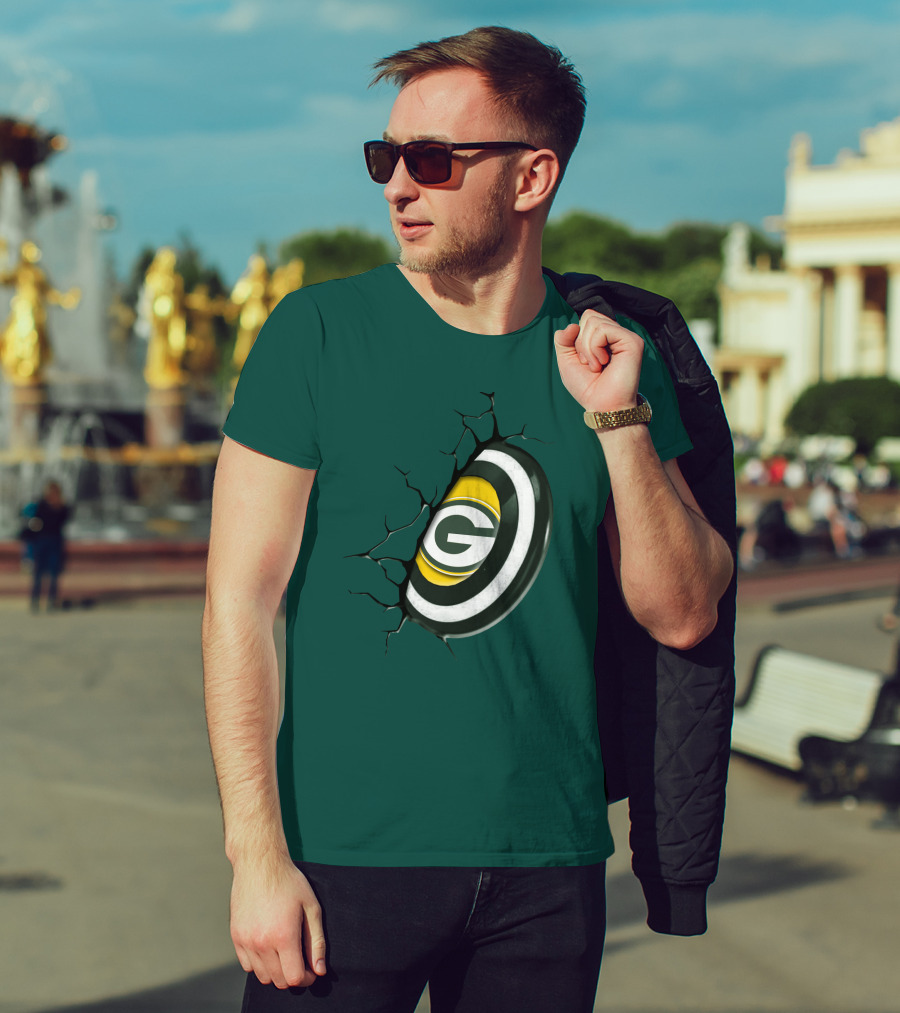 Green Bay Packers Cracked Logo Burst T-Shirt