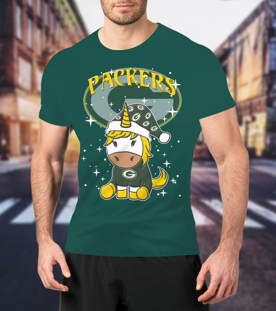Packers Unicorn In Green Bay Colors With Stars And Logos T-Shirt