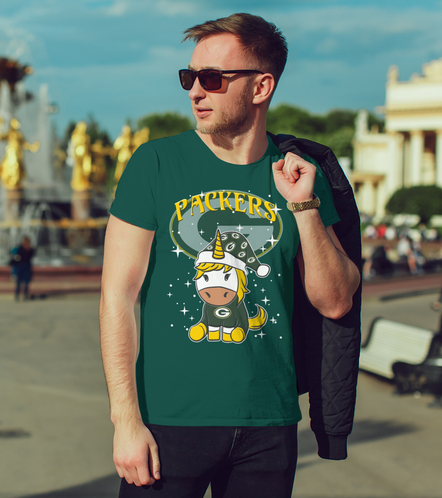 Packers Unicorn In Green Bay Colors With Stars And Logos T-Shirt