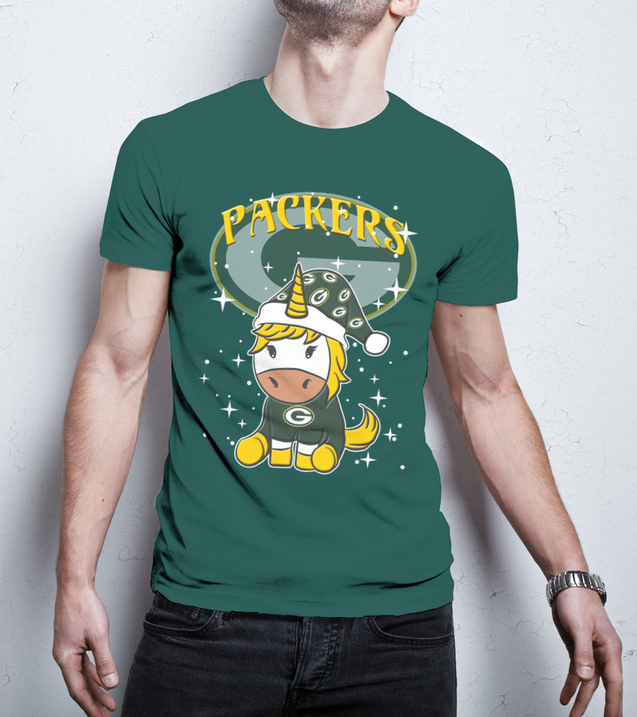 Packers Unicorn In Green Bay Colors With Stars And Logos T-Shirt