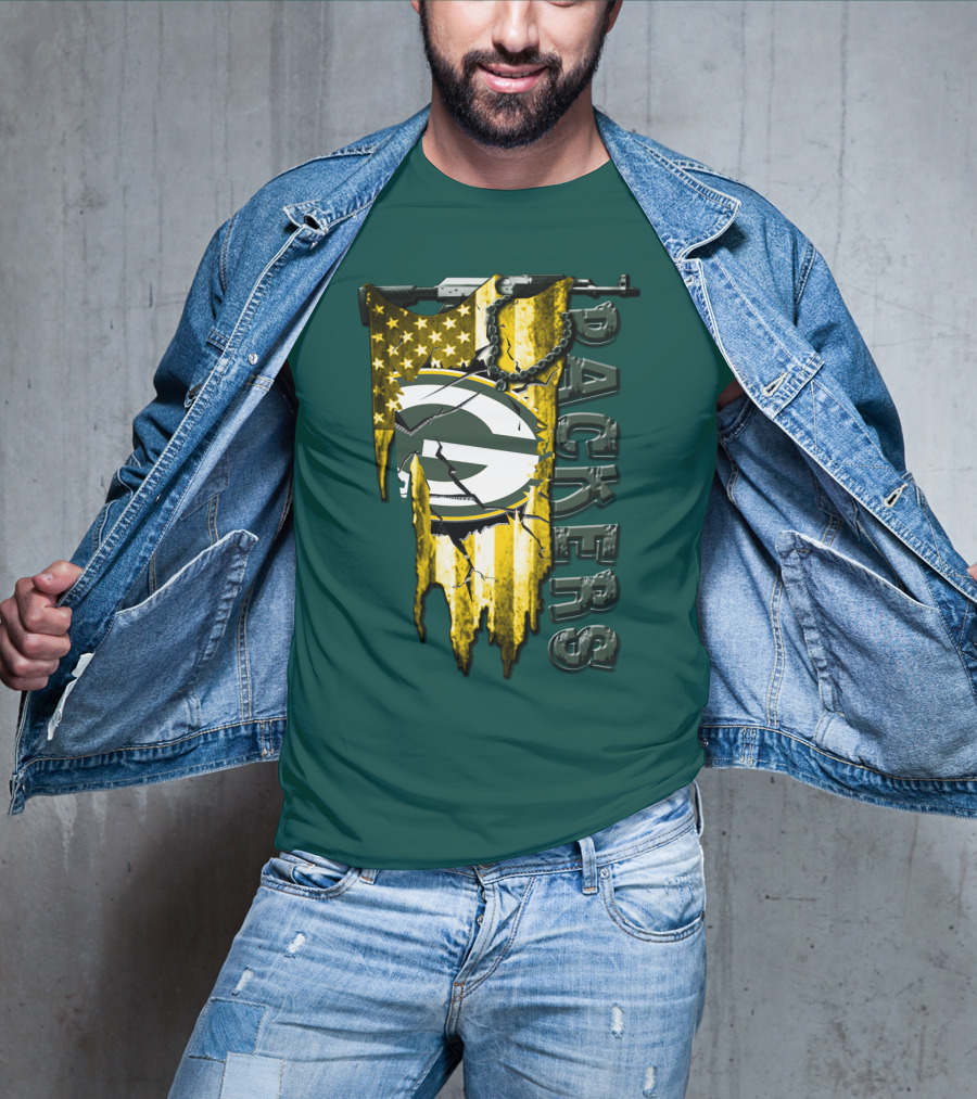Green Bay Packers American Flag Cracked T-Shirt