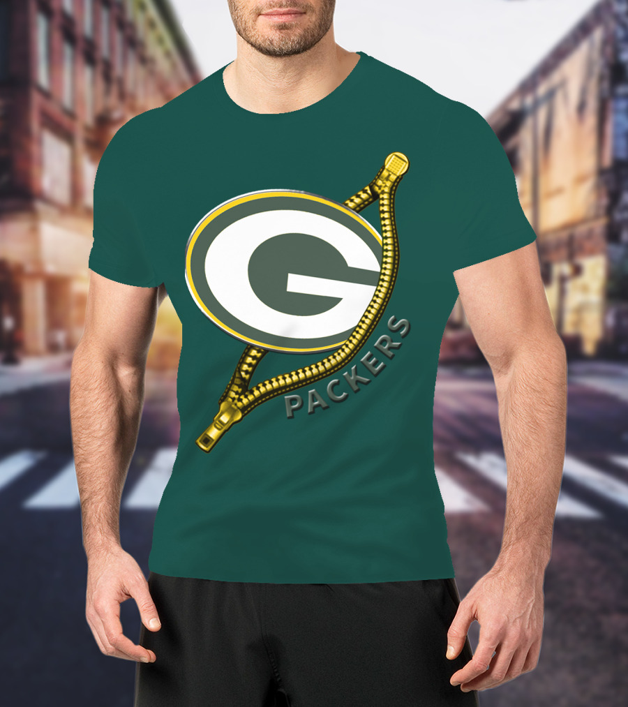 Green Bay Packers Logo With Zipper Elements T-Shirt