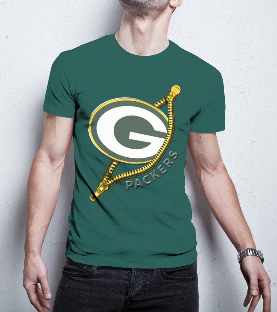 Green Bay Packers Logo With Zipper Elements T-Shirt