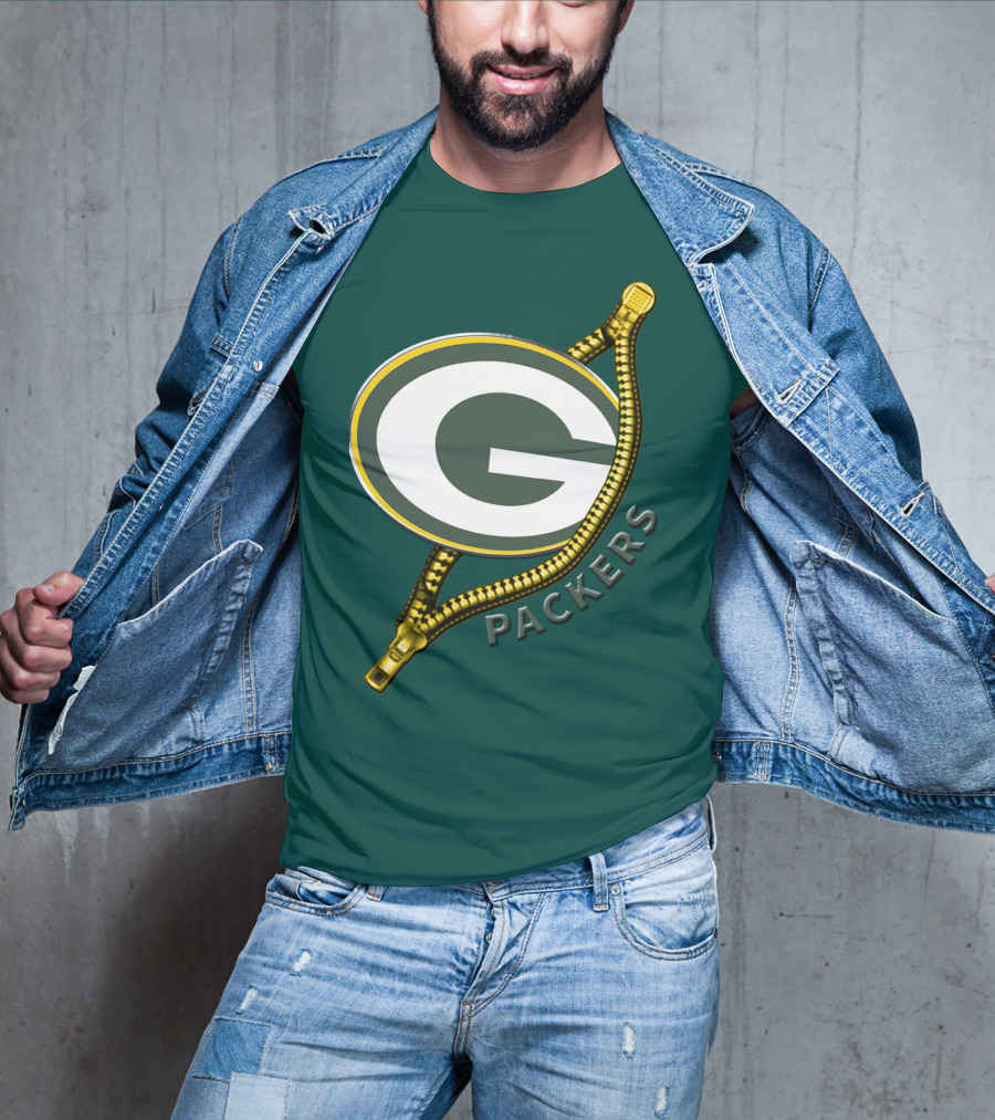 Green Bay Packers Logo With Zipper Elements T-Shirt