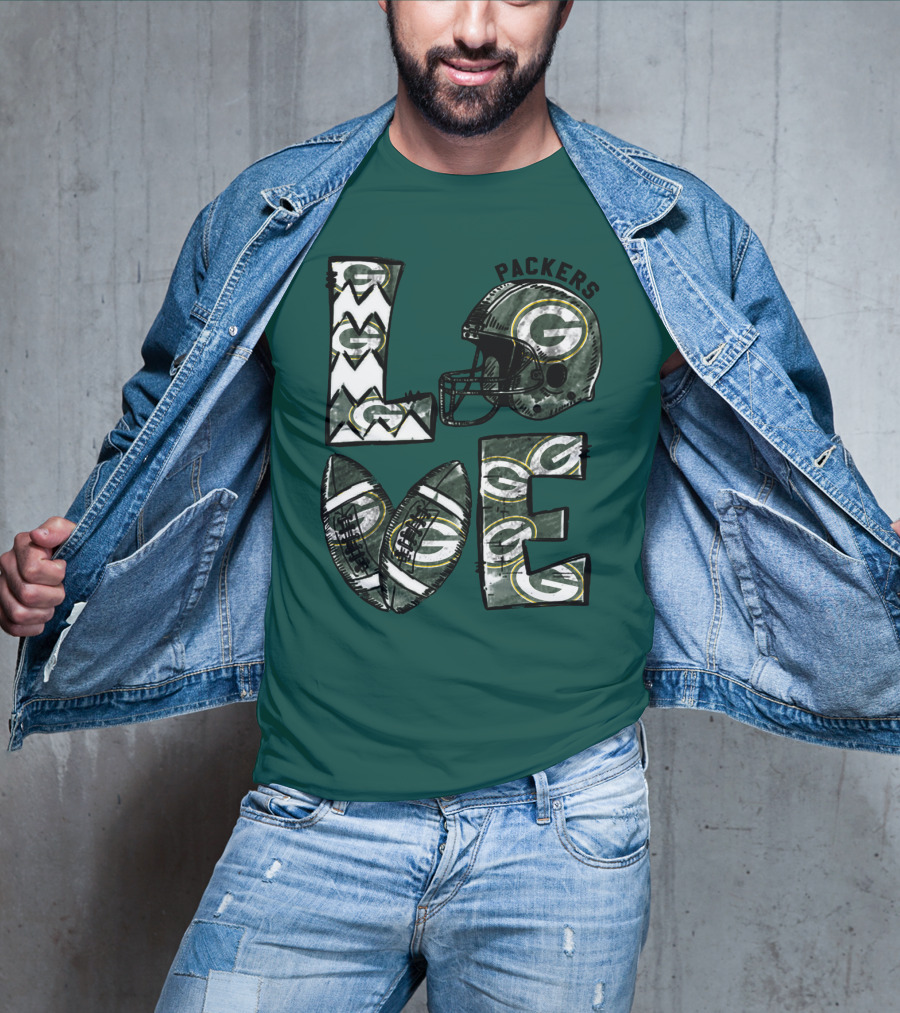 Packers Love Football Helmet And Ball Green Bay Packers T-Shirt
