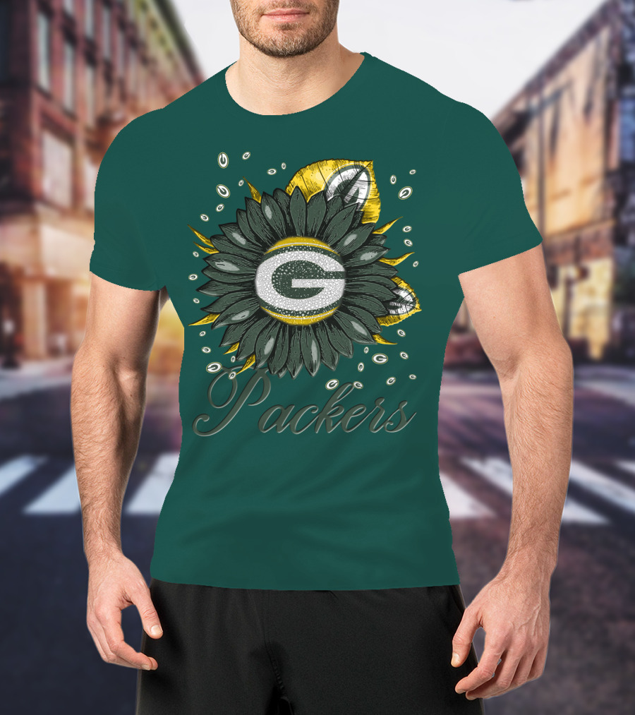 Green Bay Packers Sunflower Logo On Green T-Shirt
