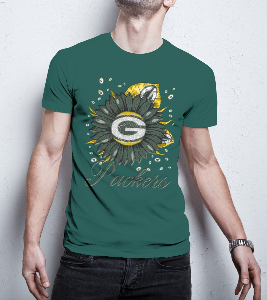 Green Bay Packers Sunflower Logo On Green T-Shirt