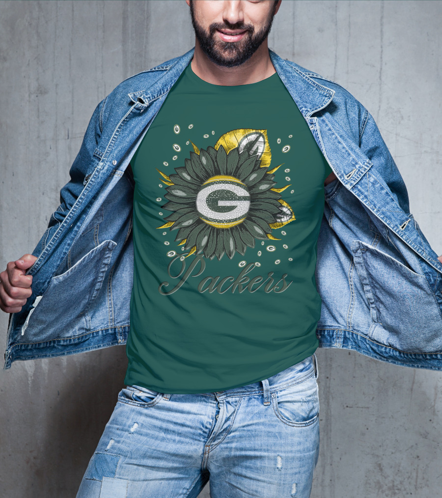Green Bay Packers Sunflower Logo On Green T-Shirt