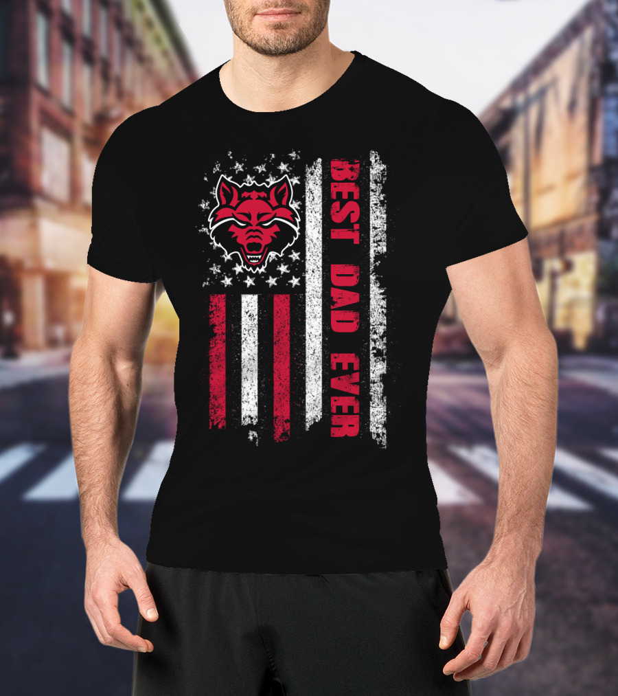 Wolf Best Dad Ever American Flag T-Shirt