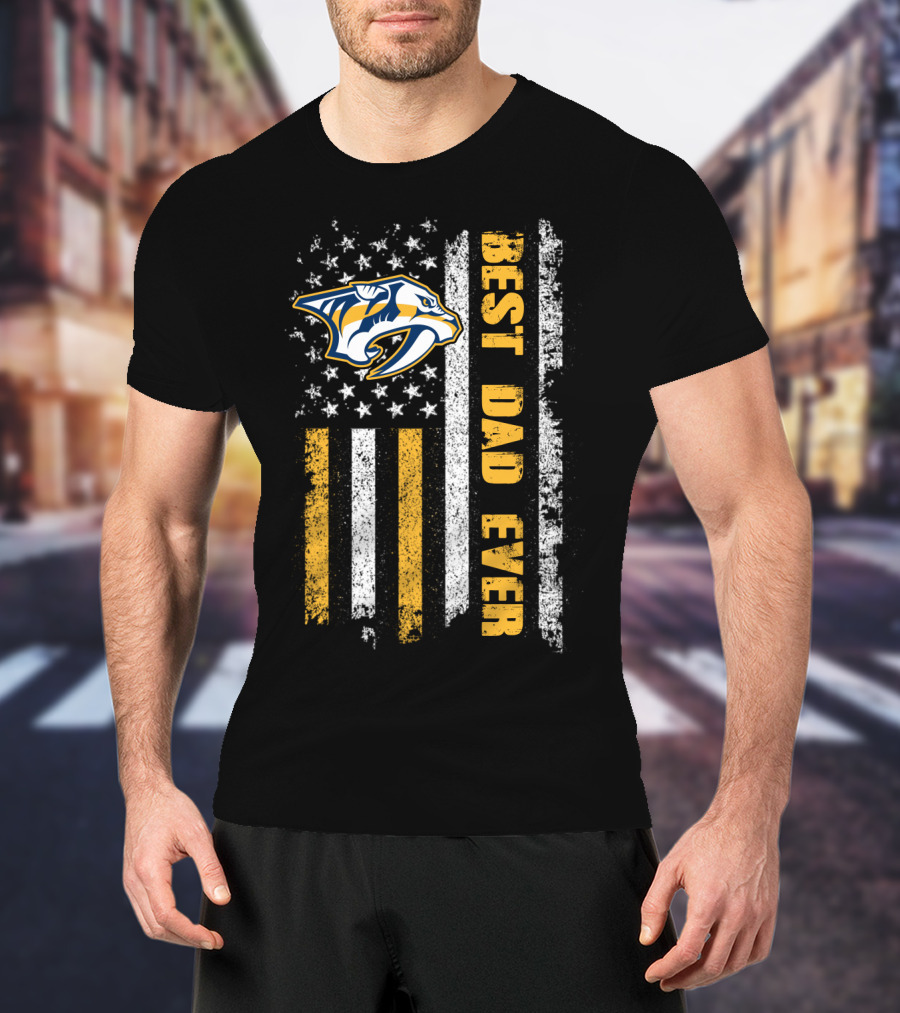 Nashville Predators Best Dad Ever Usa Flag Evd 015 T-Shirt