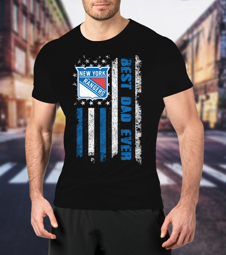 New York Rangers Best Dad Ever Stars Stripes Flag T-Shirt