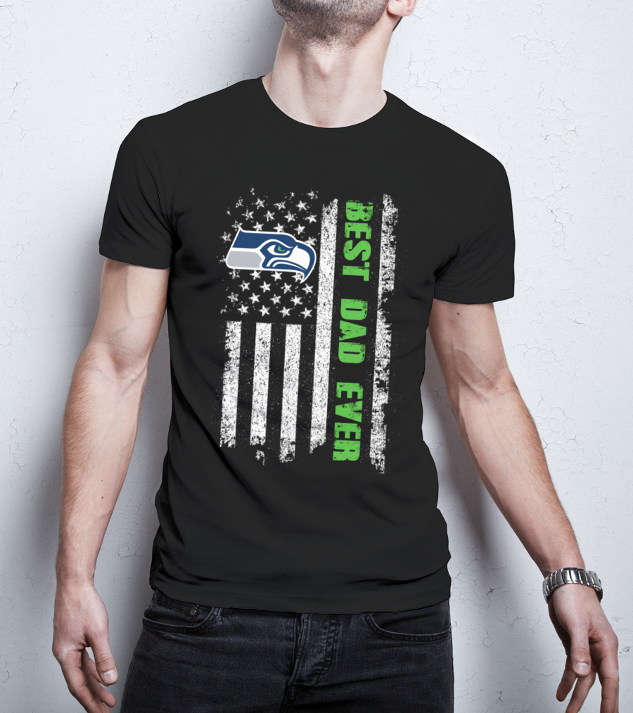 Seattle Seahawks Best Dad Ever American Flag T-Shirt