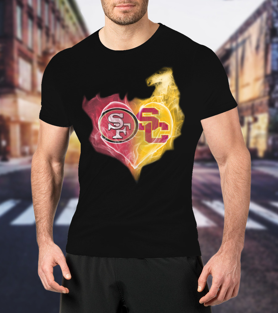 San Francisco 49ers And Usc Trojans Heart Fusion Ttk T-Shirt