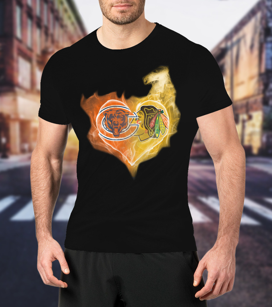 Chicago Bears Blackhawks Heartfire T-Shirt