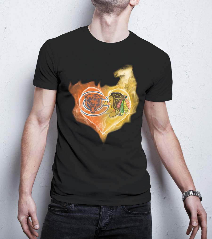 Chicago Bears Blackhawks Heartfire T-Shirt