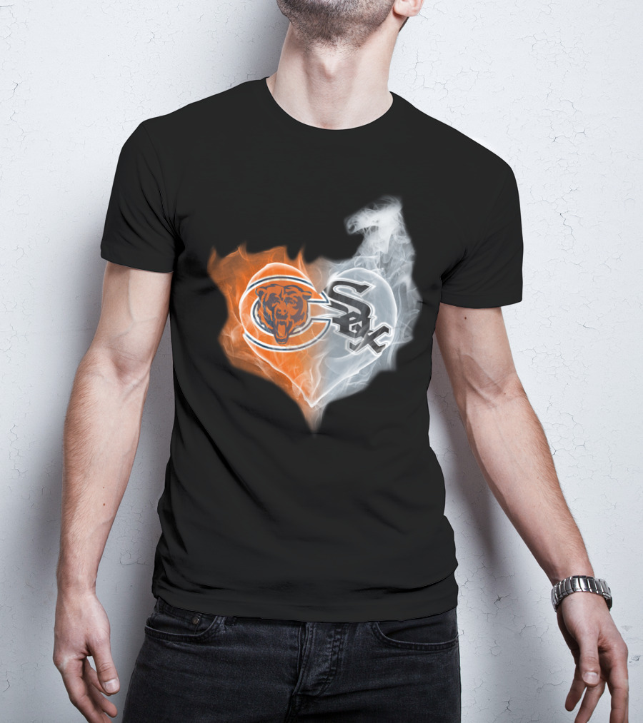 Chicago Bears And White Sox Logos United In Heart-Shaped Smoke T-Shirt