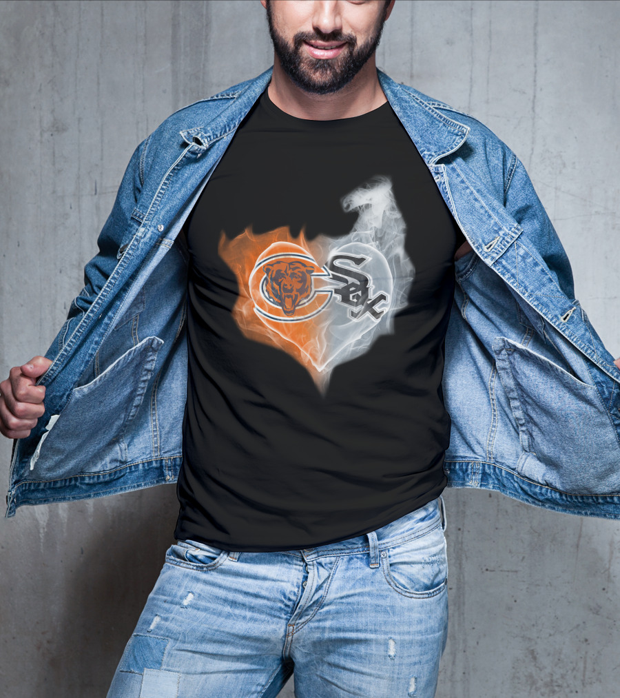 Chicago Bears And White Sox Logos United In Heart-Shaped Smoke T-Shirt