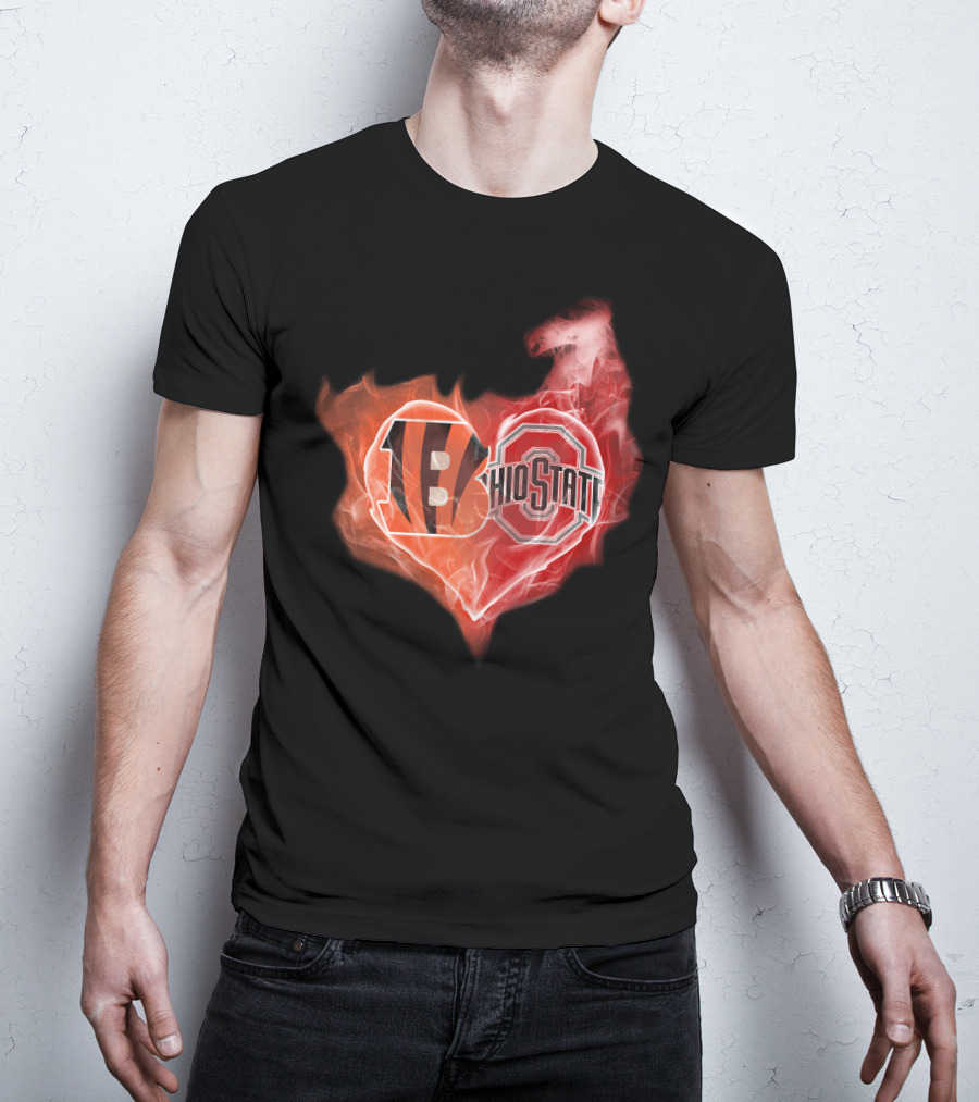 Cincinnati Bengals Ohio State Buckeyes Fire Heart T-Shirt