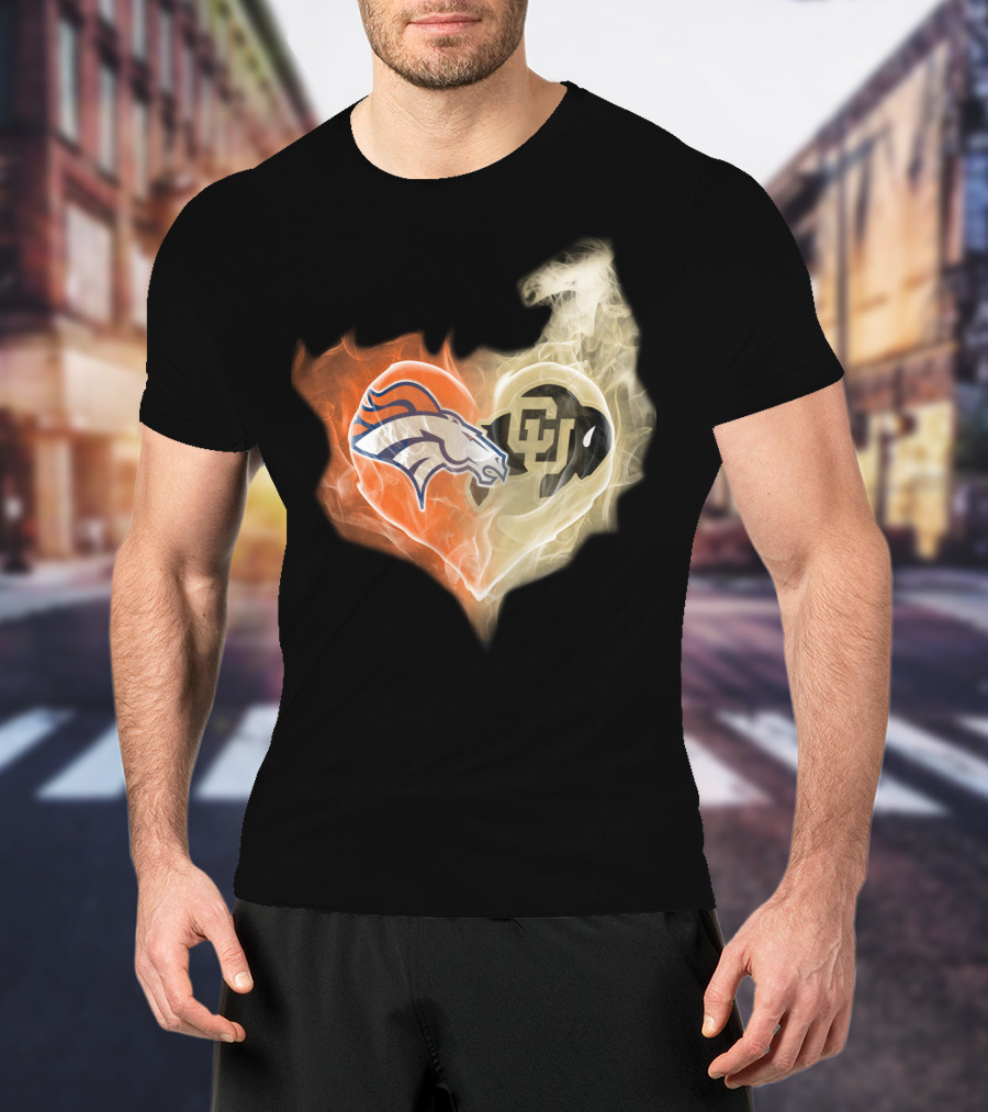 Denver Broncos Colorado Buffaloes Heart Fusion T-Shirt