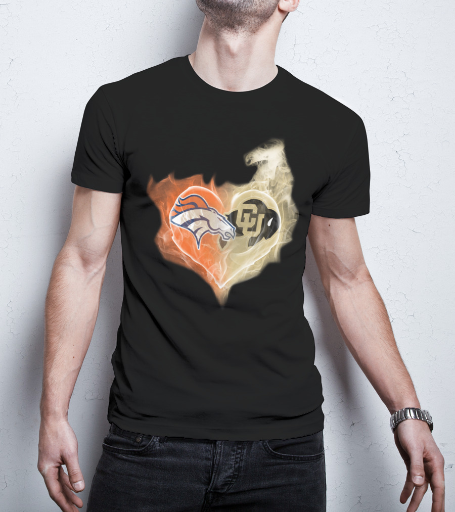 Denver Broncos Colorado Buffaloes Heart Fusion T-Shirt