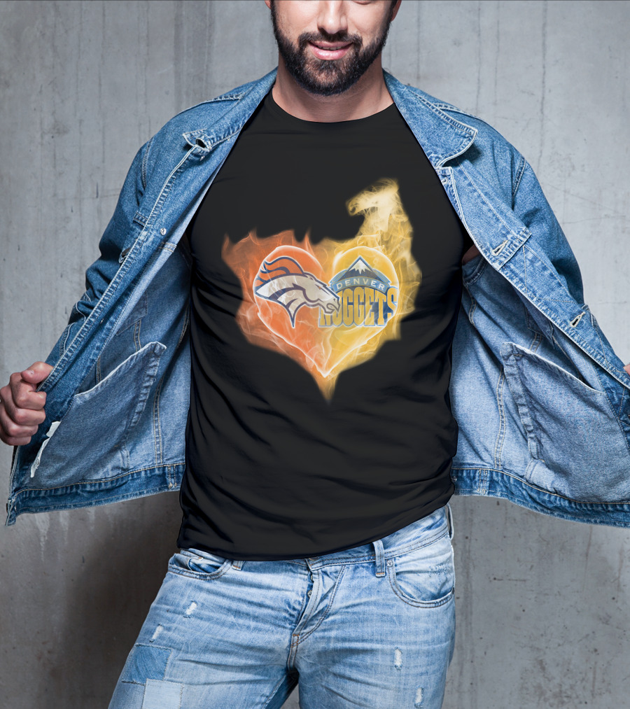 Denver Broncos Denver Nuggets Heart Flame T-Shirt