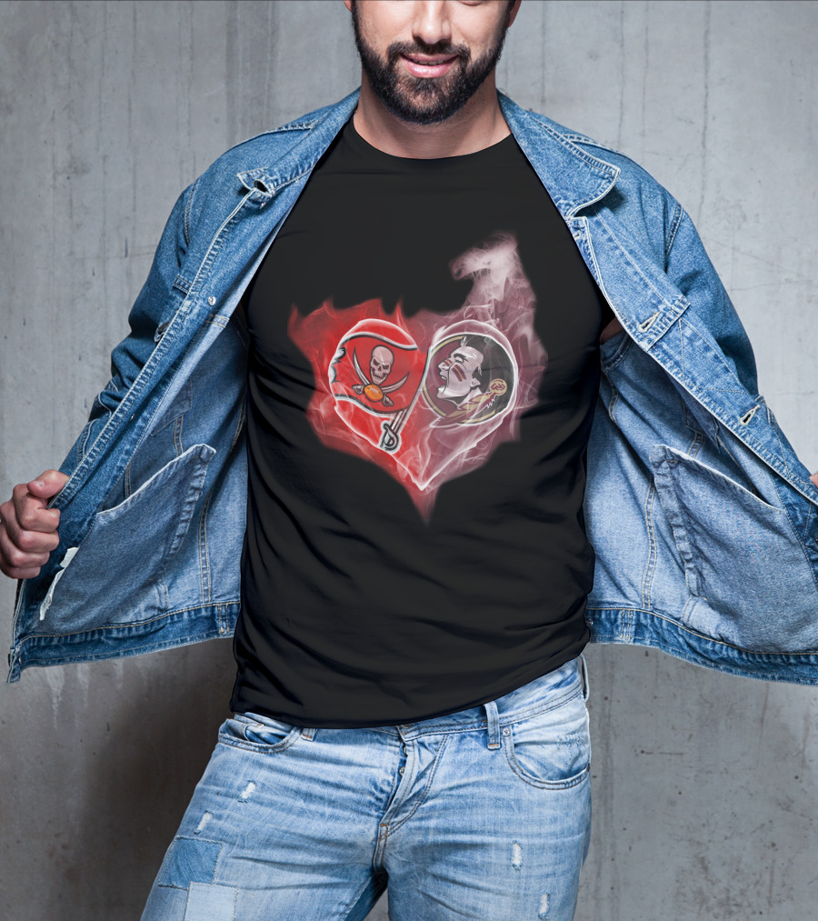 Tampa Bay Buccaneers And Florida State Seminoles Heart T-Shirt