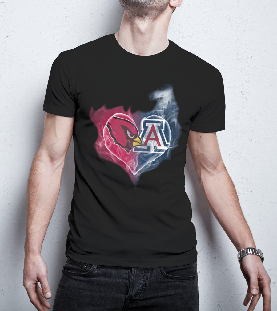 Arizona Cardinals And University Of Arizona Logo Smoke Heart T-Shirt