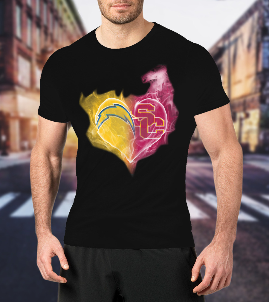 Los Angeles Chargers And Usc Trojans Heart Fusion T-Shirt