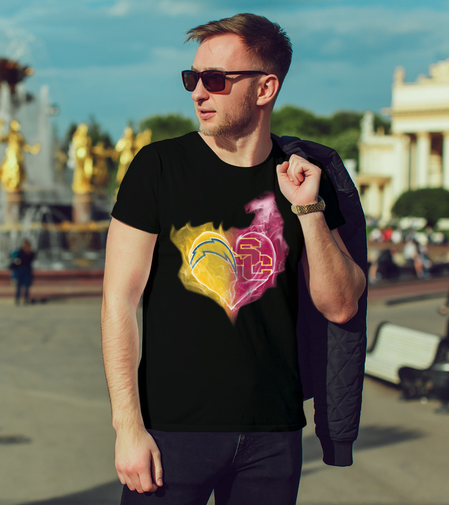 Los Angeles Chargers And Usc Trojans Heart Fusion T-Shirt