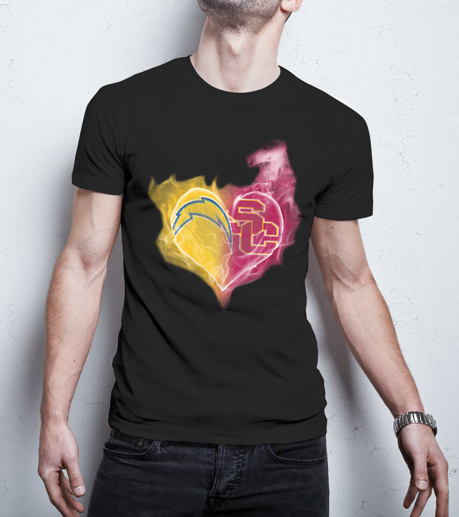 Los Angeles Chargers And Usc Trojans Heart Fusion T-Shirt