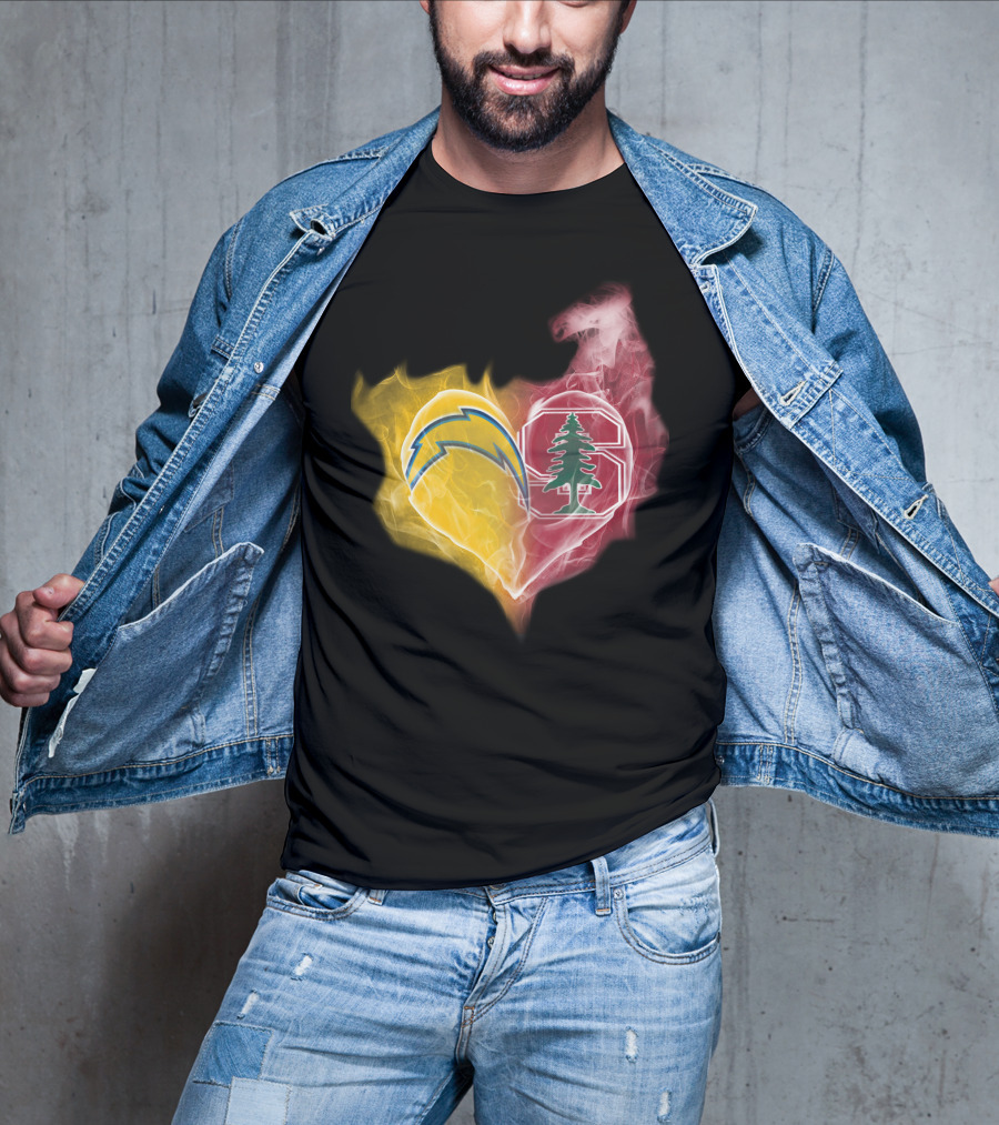Los Angeles Chargers Stanford Cardinal Heart Fusion T-Shirt