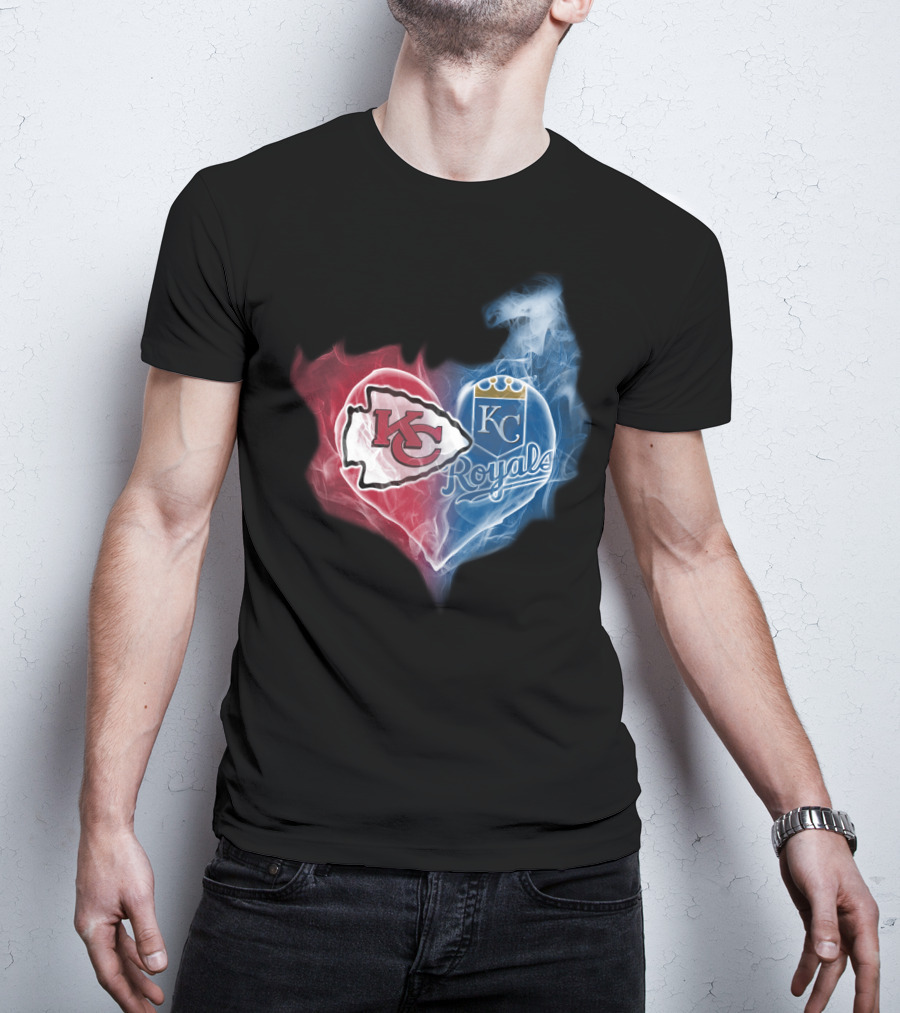 Kc Chiefs Royals Heart Smoke Fusion T-Shirt
