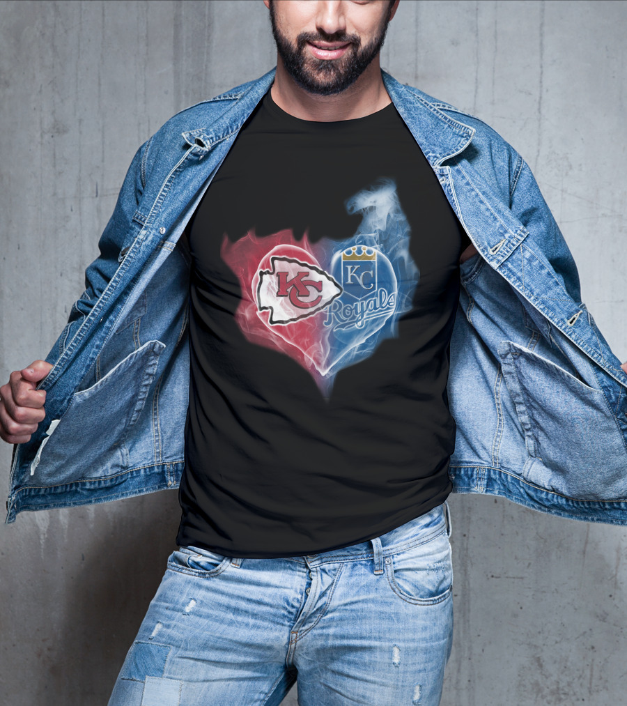 Kc Chiefs Royals Heart Smoke Fusion T-Shirt