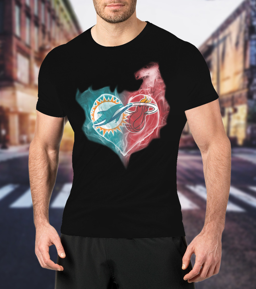 Miami Dolphins Miami Heat Heart T-Shirt