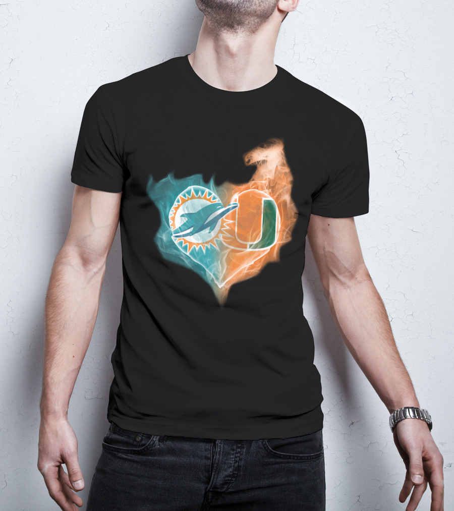 Miami Dolphins University Of Miami Heart Fusion T-Shirt