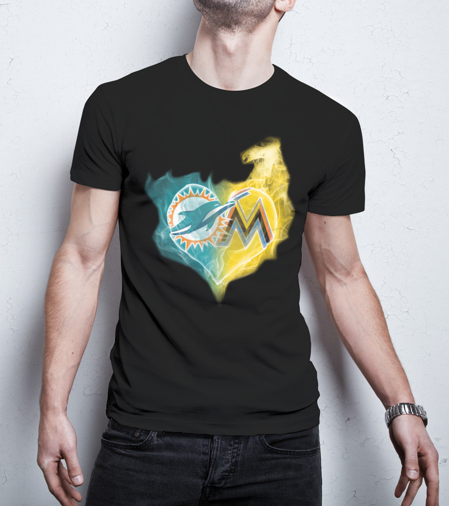 Miami Dolphins Miami Marlins Heart Fusion T-Shirt