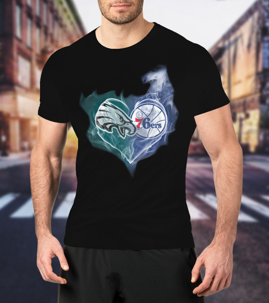 Philadelphia Eagles 76ers Heart Sports Logo Fusion T-Shirt