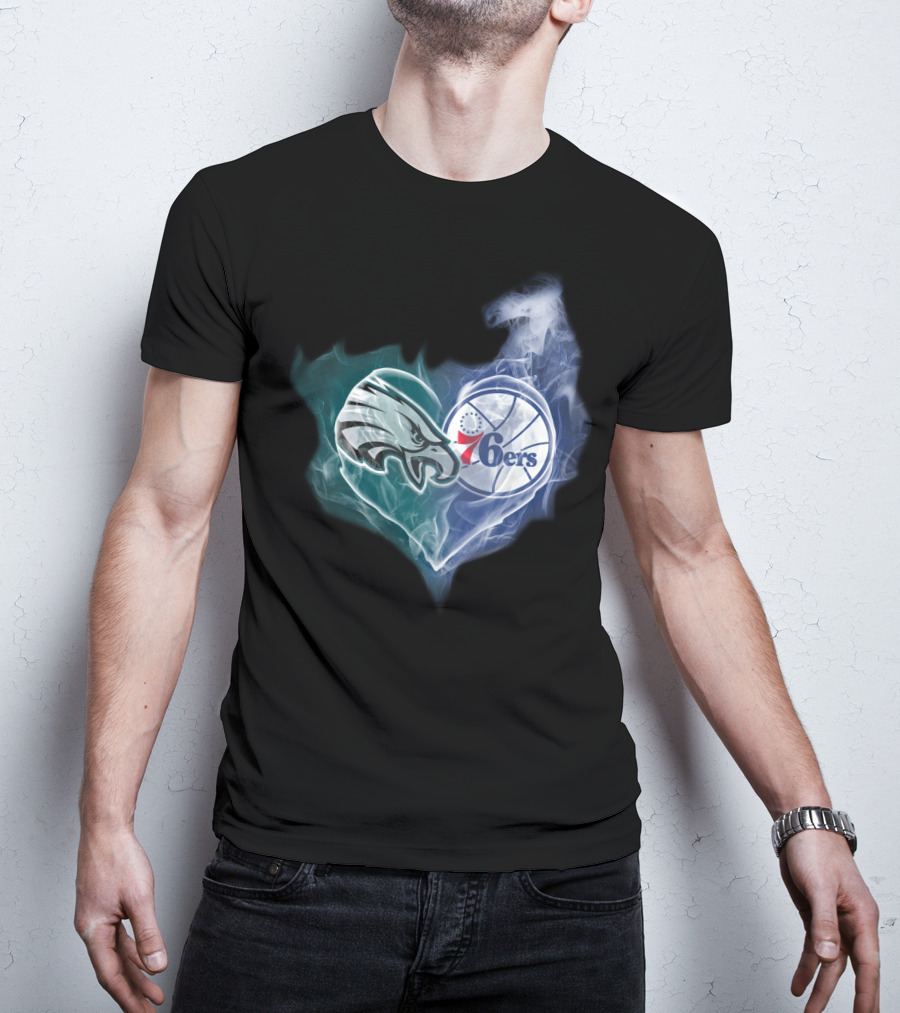 Philadelphia Eagles 76ers Heart Sports Logo Fusion T-Shirt