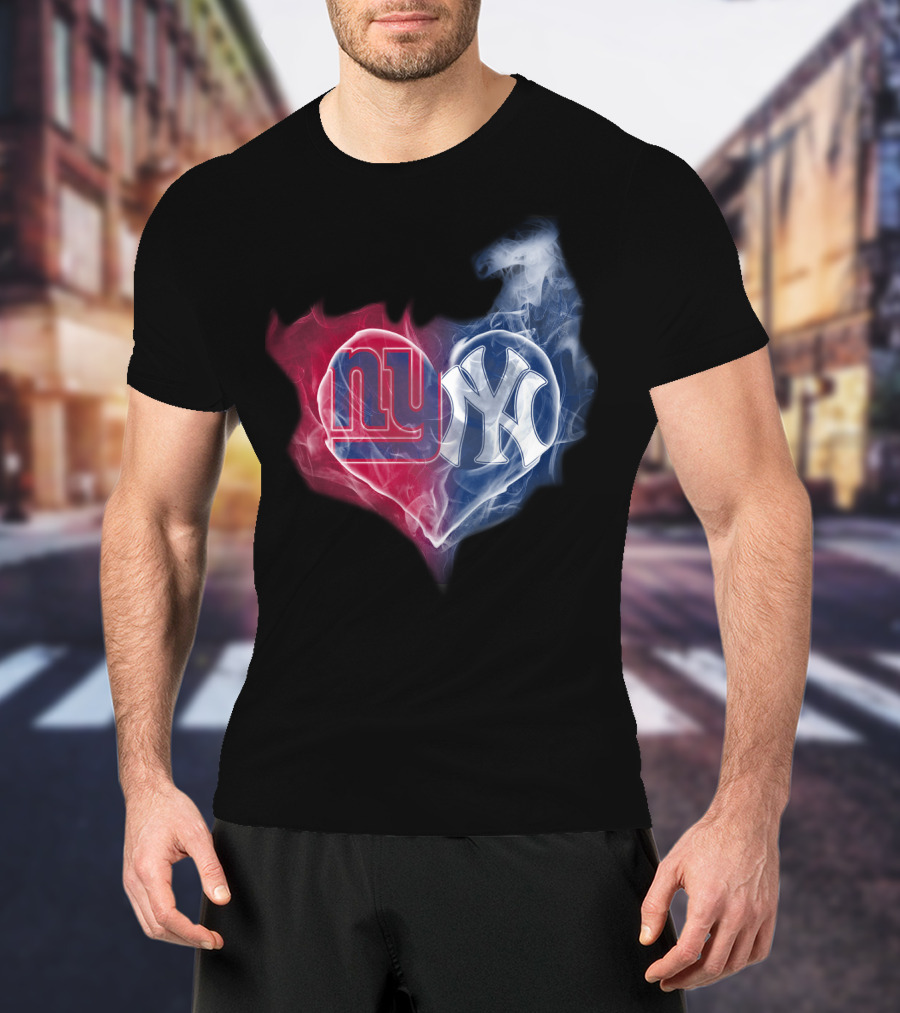 New York Giants Yankees Heart Smoke T-Shirt