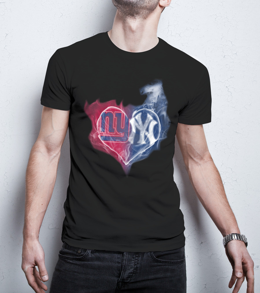 New York Giants Yankees Heart Smoke T-Shirt