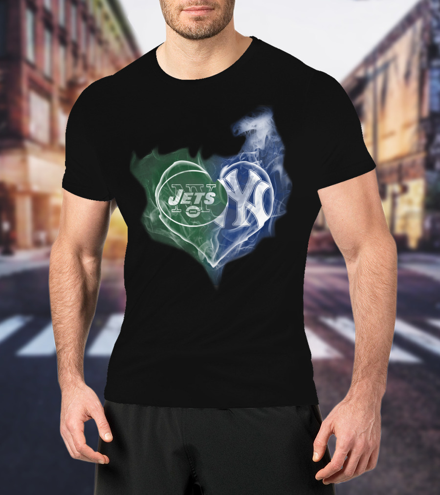 Jets Yankees Smoke Heart Fusion T-Shirt