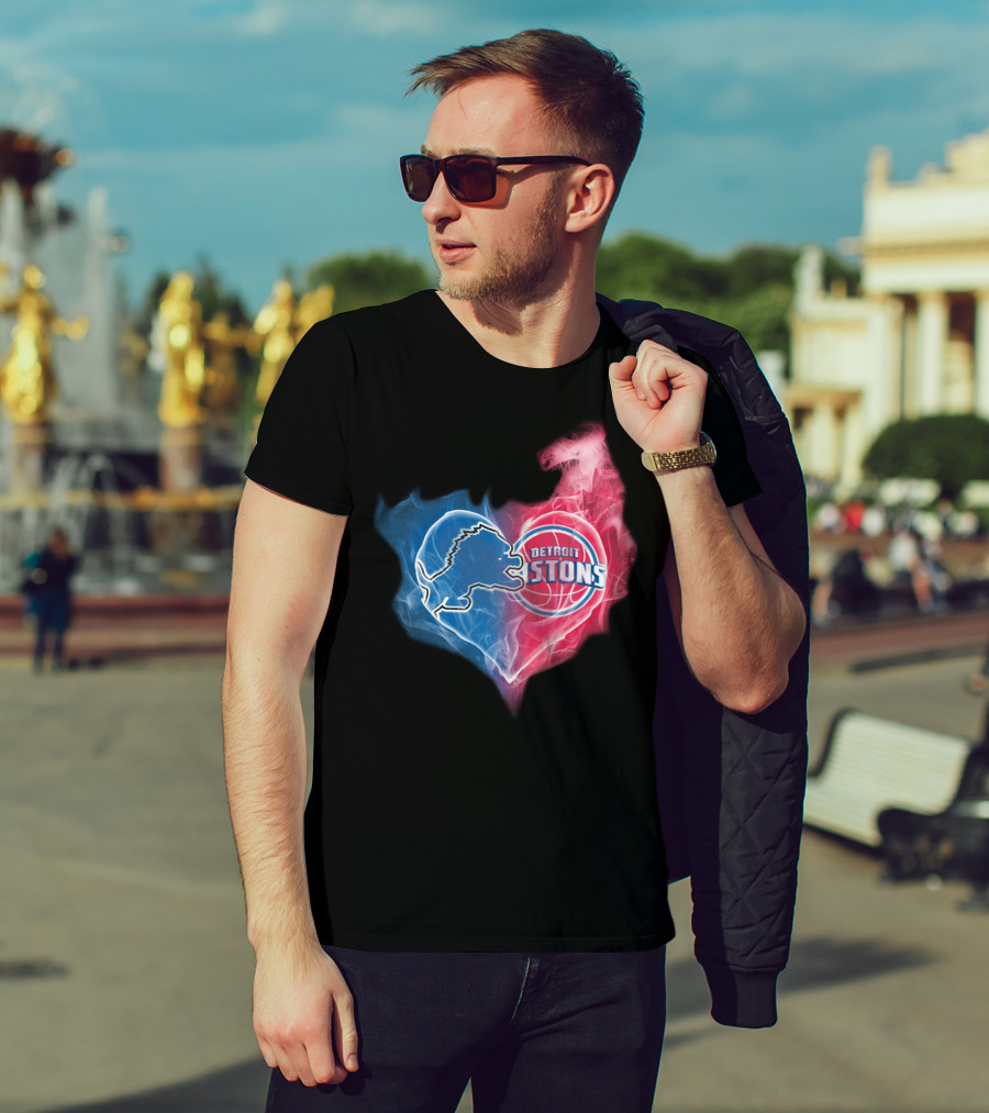 Detroit Lions Pistons Heart Fusion T-Shirt