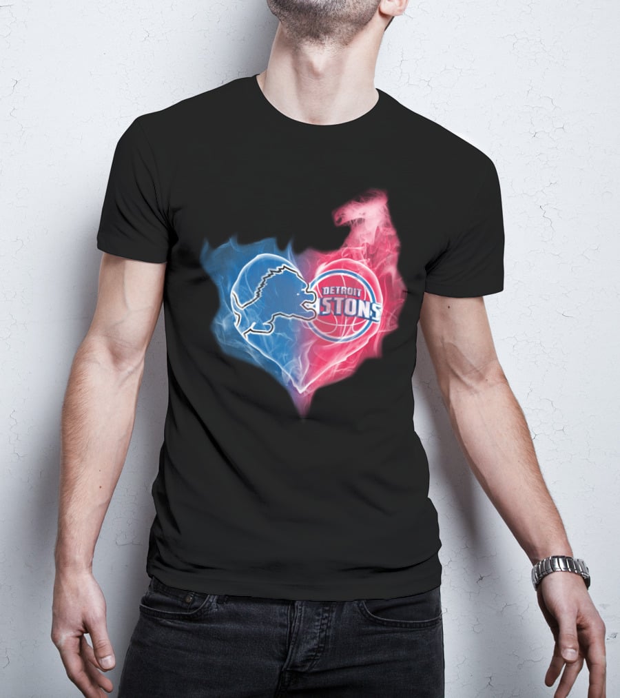 Detroit Lions Pistons Heart Fusion T-Shirt