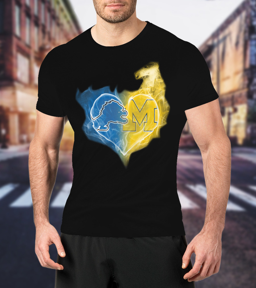 Blue Lion And Yellow M In Heart-Shaped Flame T-Shirt